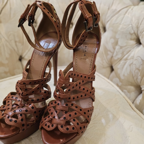 Genuine leather Alia Strappy High heel shoes On a platform - Picture 6 of 16